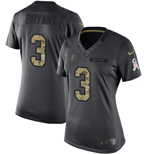 Nike Falcons #3 Matt Bryant Black Women's Stitched NFL Limited 2016 Salute to Service Jersey